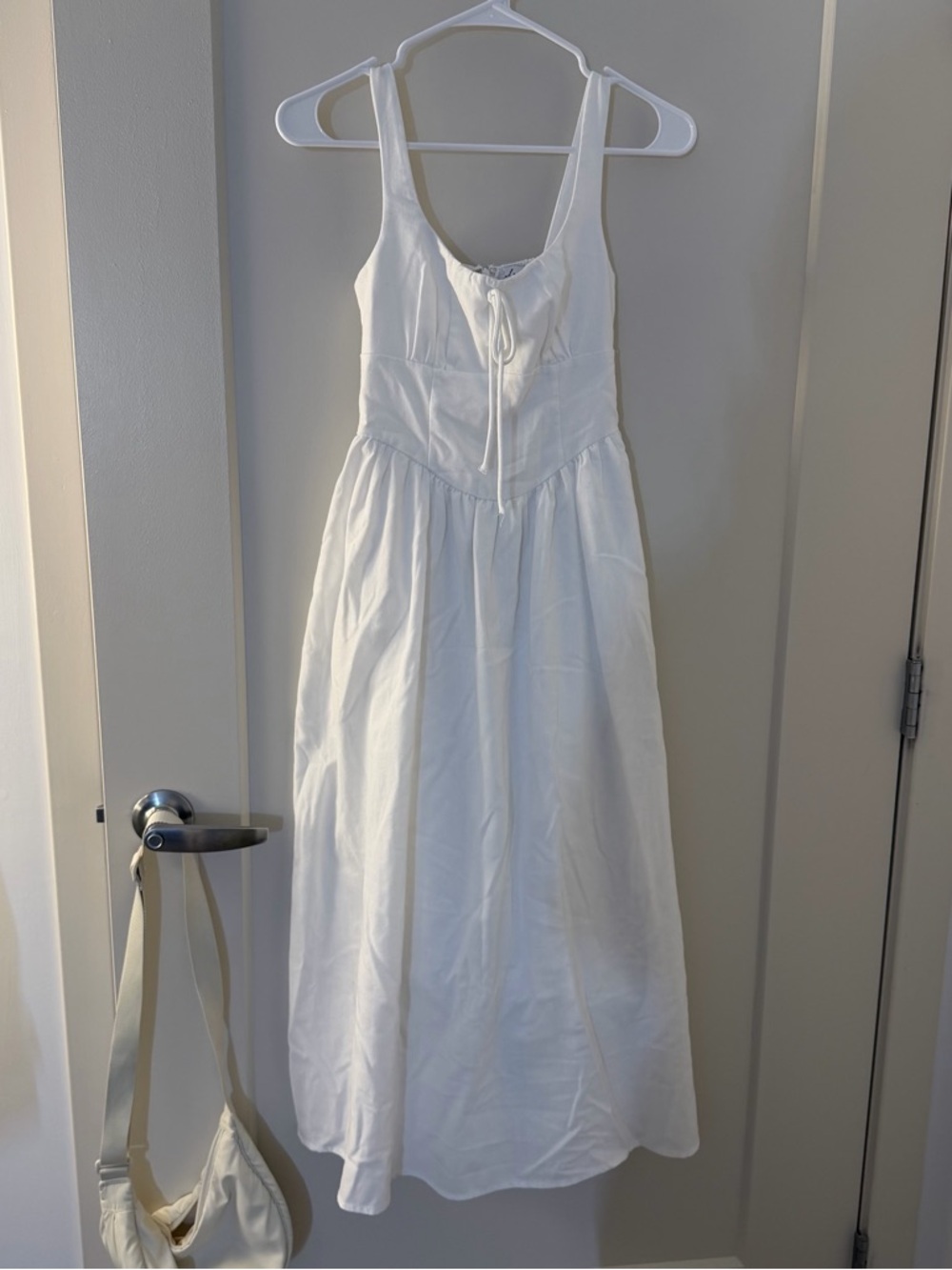 White Sleeveless Tie-Front Midi Dress